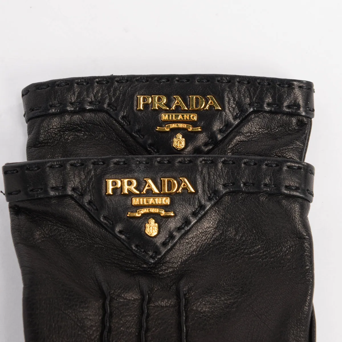 Prada Black Lambskin Logo Gloves