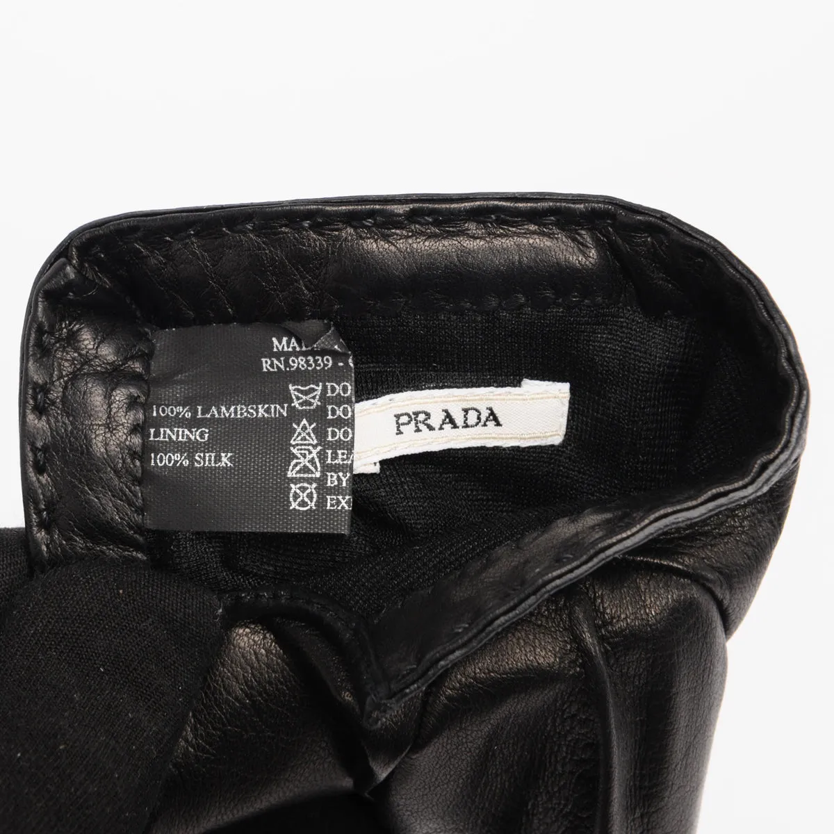 Prada Black Lambskin Logo Gloves