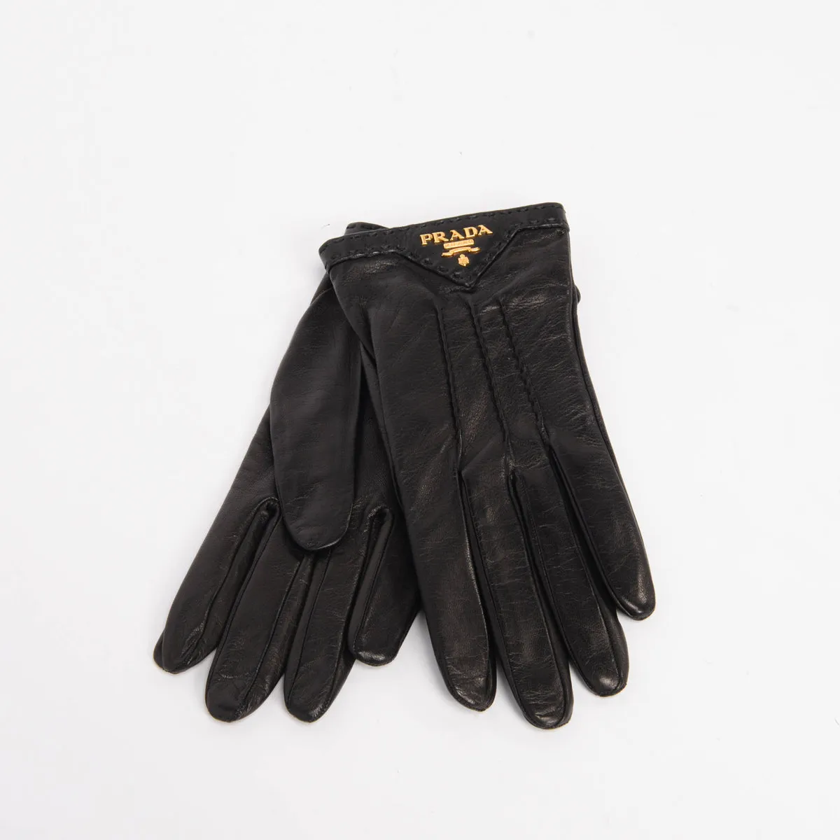 Prada Black Lambskin Logo Gloves