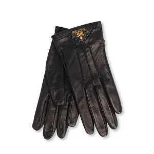 Prada Black Lambskin Logo Gloves