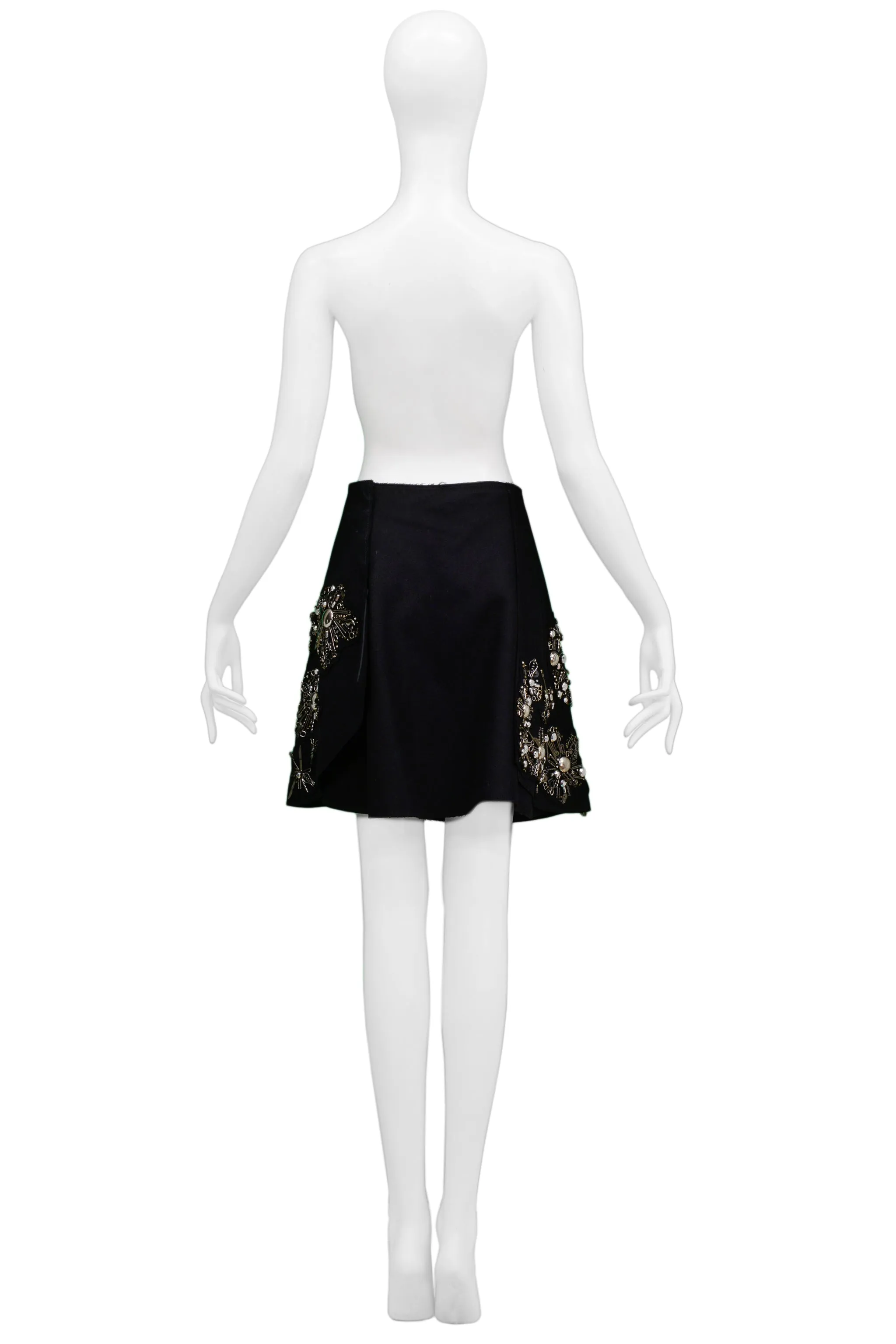 PRADA BLACK WRAP SKIRT WITH SILVERWARE CHARMS 2006