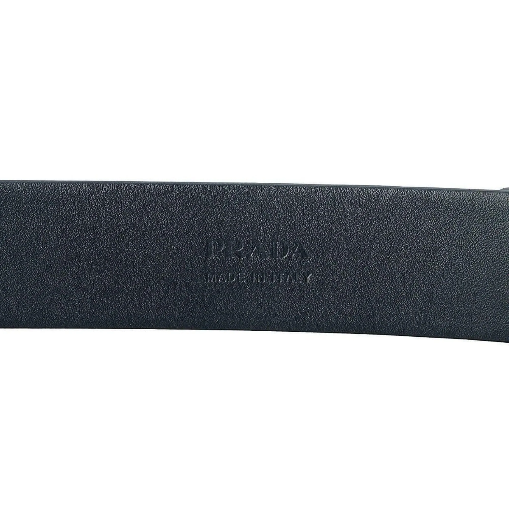 Prada Mens Navy Blue Saffiano Leather Belt Brushed Silver Buckle 105/42