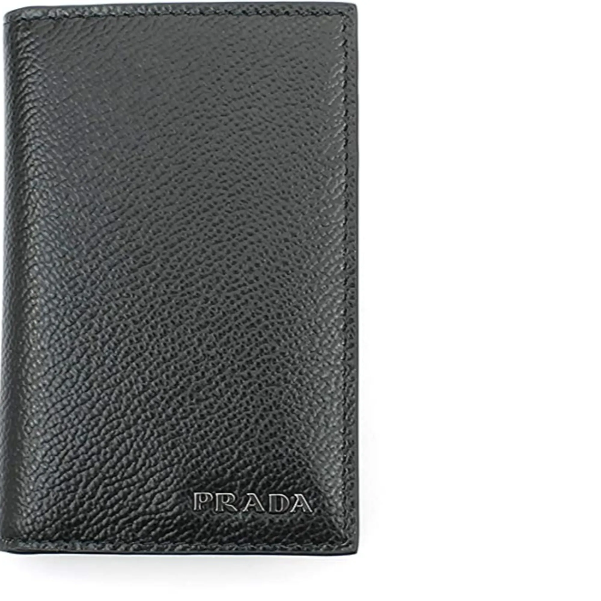 Prada Mens Vitello Micro Grain Black Grey Leather Vertical Card Holder