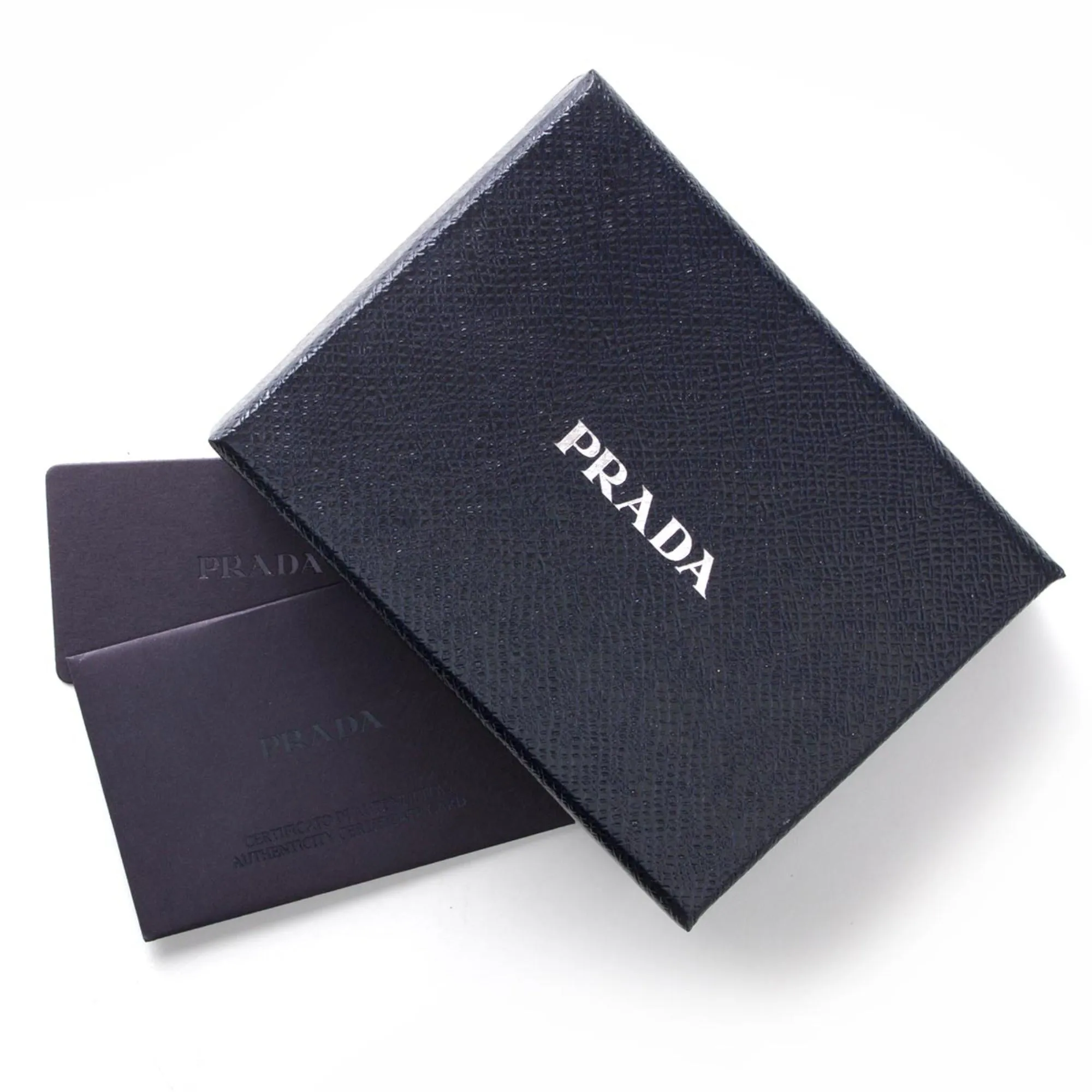 Prada Mens Vitello Micro Grain Black Grey Leather Vertical Card Holder