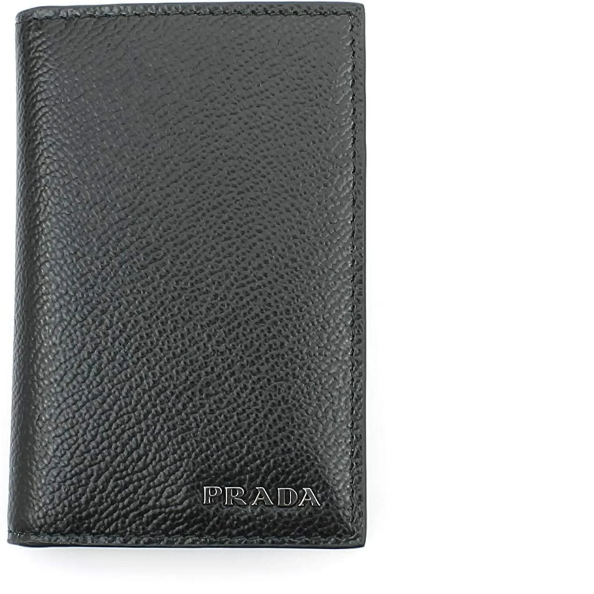 Prada Mens Vitello Micro Grain Black Grey Leather Vertical Card Holder