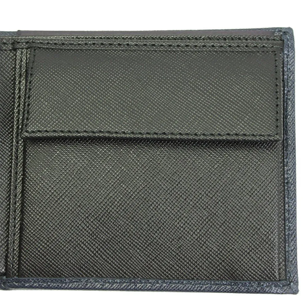 Prada Navy Black Bicolor Saffiano Leather Logo Bifold Wallet