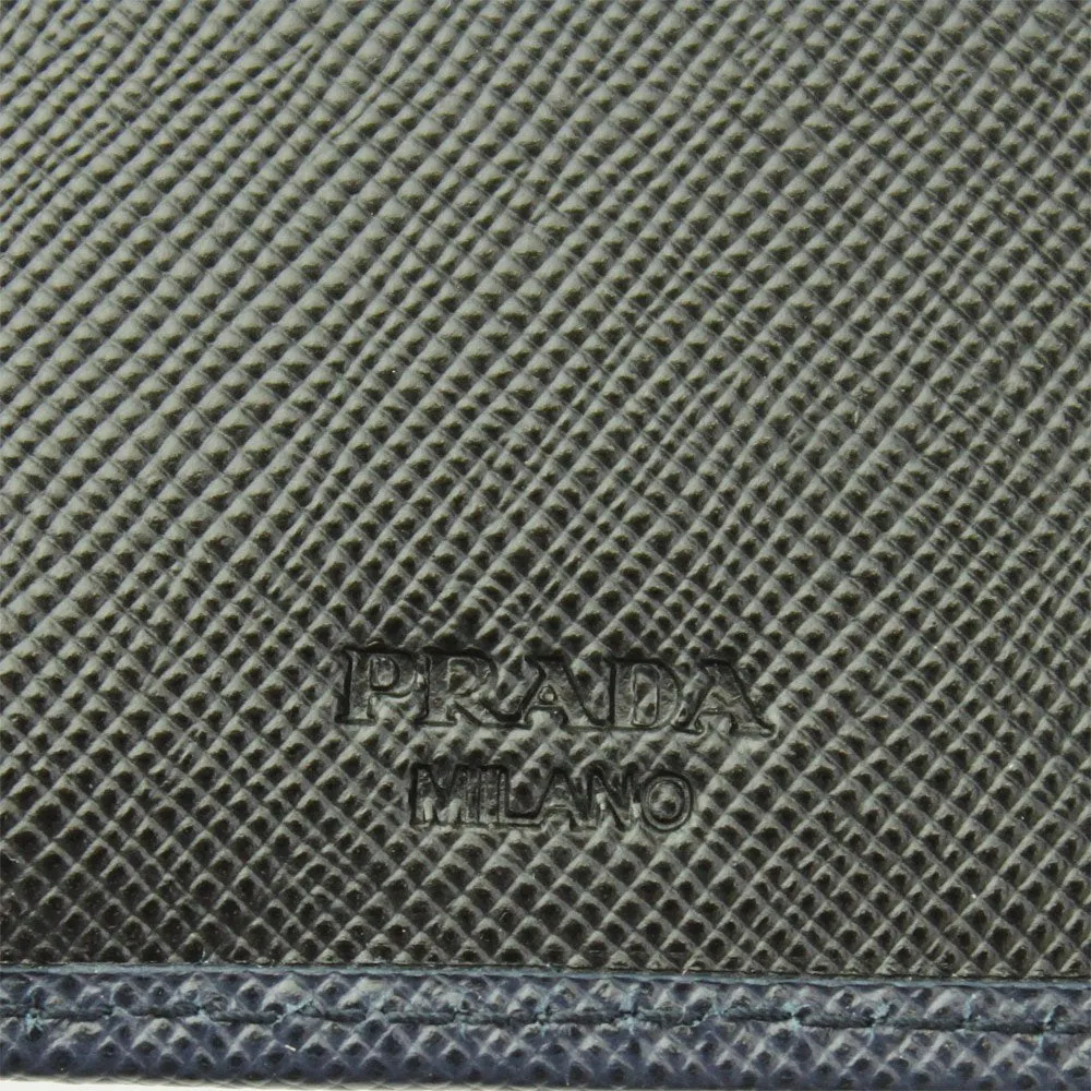 Prada Navy Black Bicolor Saffiano Leather Logo Bifold Wallet