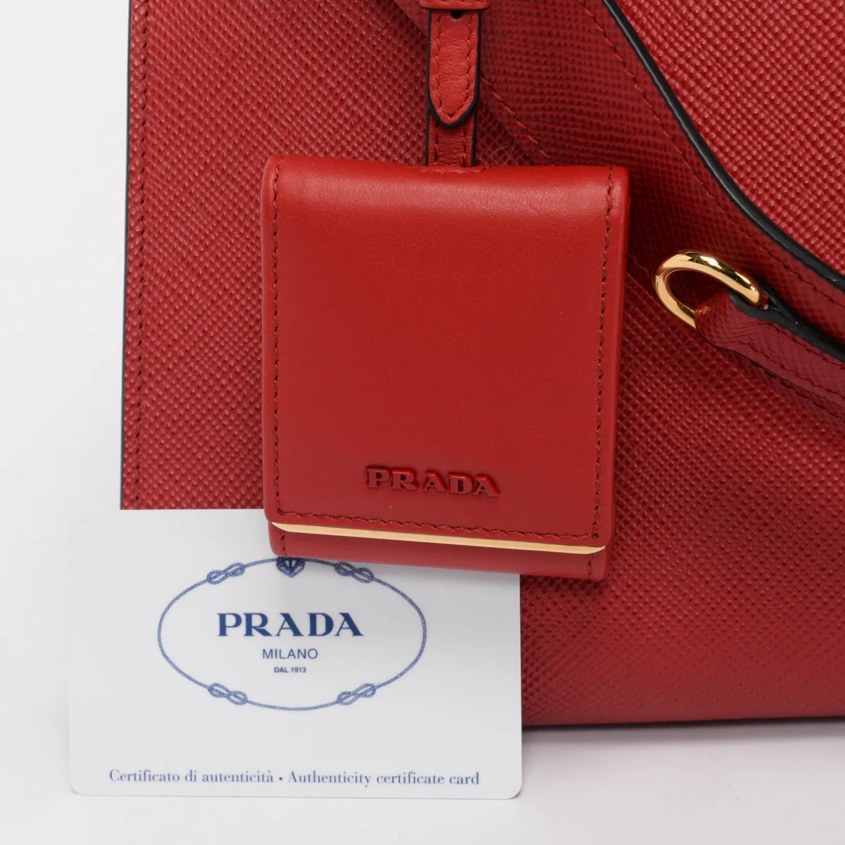 Prada Red Saffiano Cuir Small Monochrome Tote