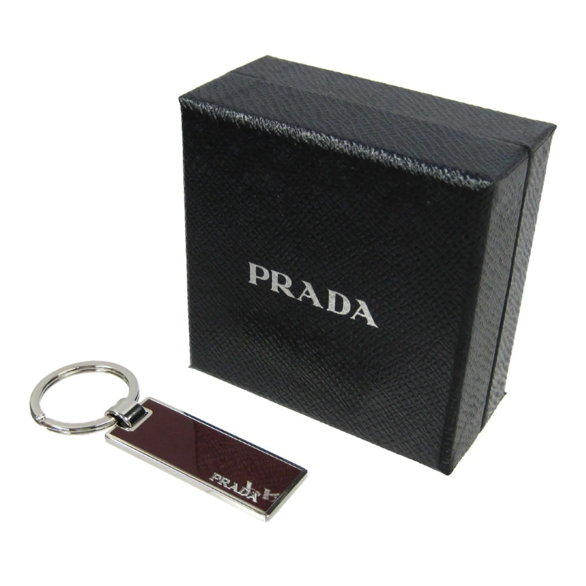 Prada Rubino Red Enamel Silver Metal Keyring Keychain