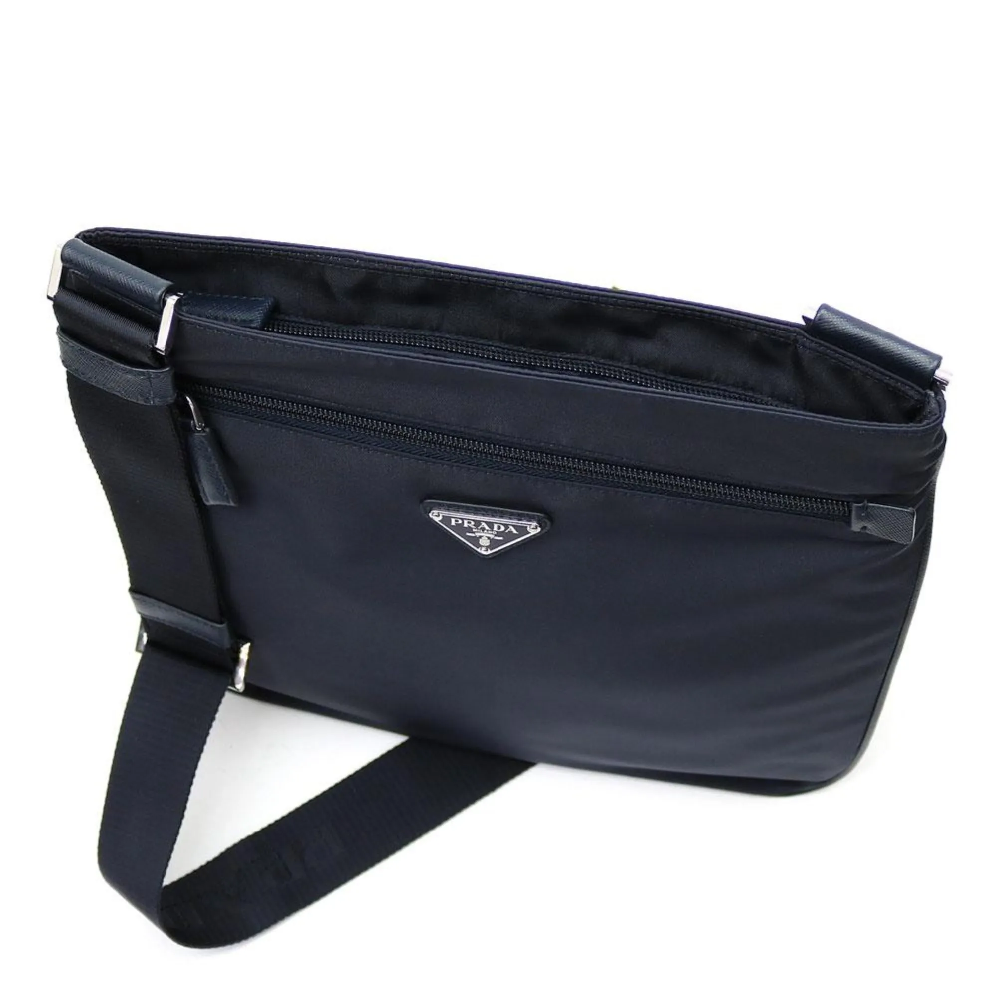 Prada Tessuto Saffiano Black Messenger Bag Cross Body