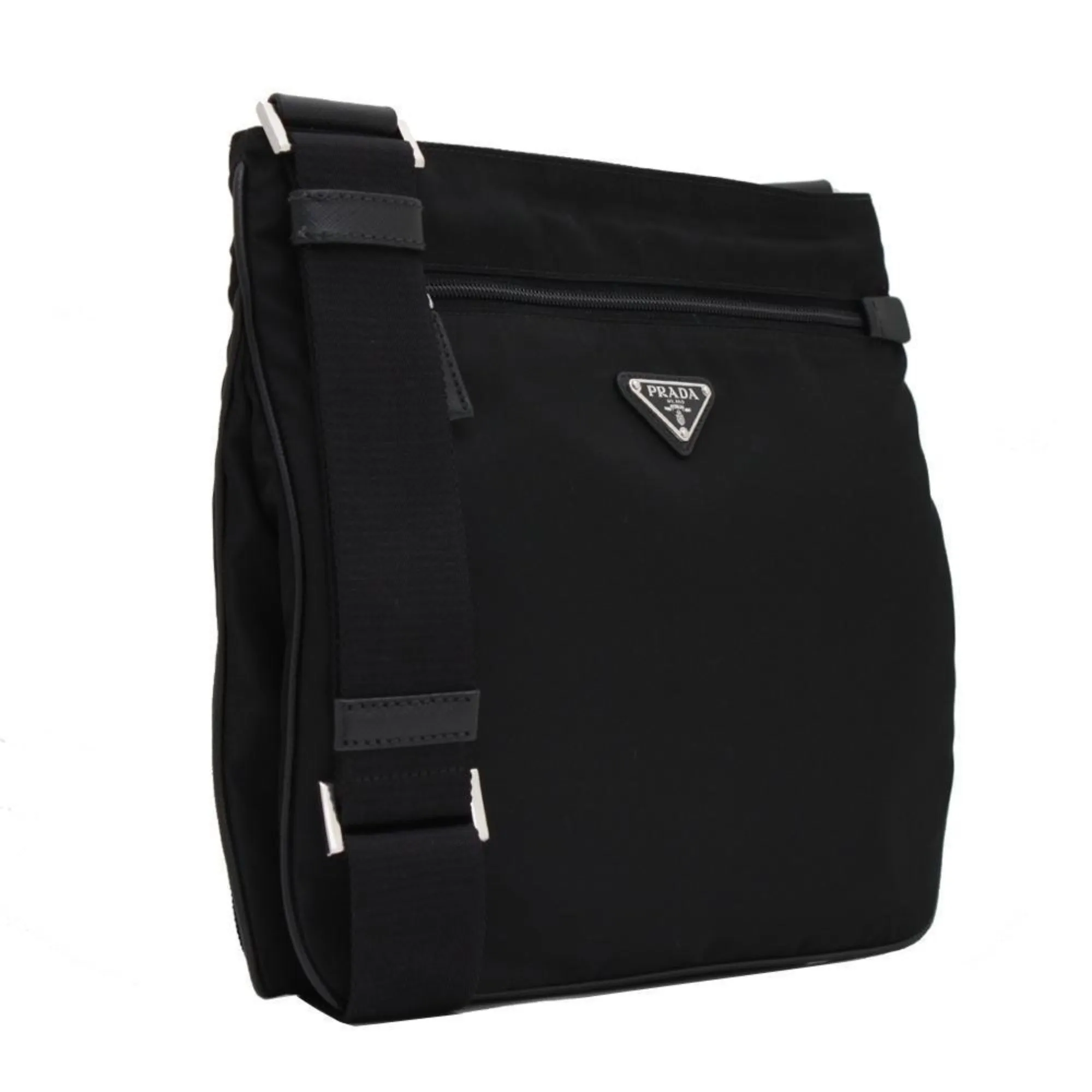 Prada Tessuto Saffiano Black Messenger Bag Cross Body