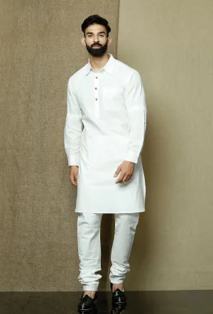 Set of 2:Safed Collared  Cotton Kurta and Pyjama