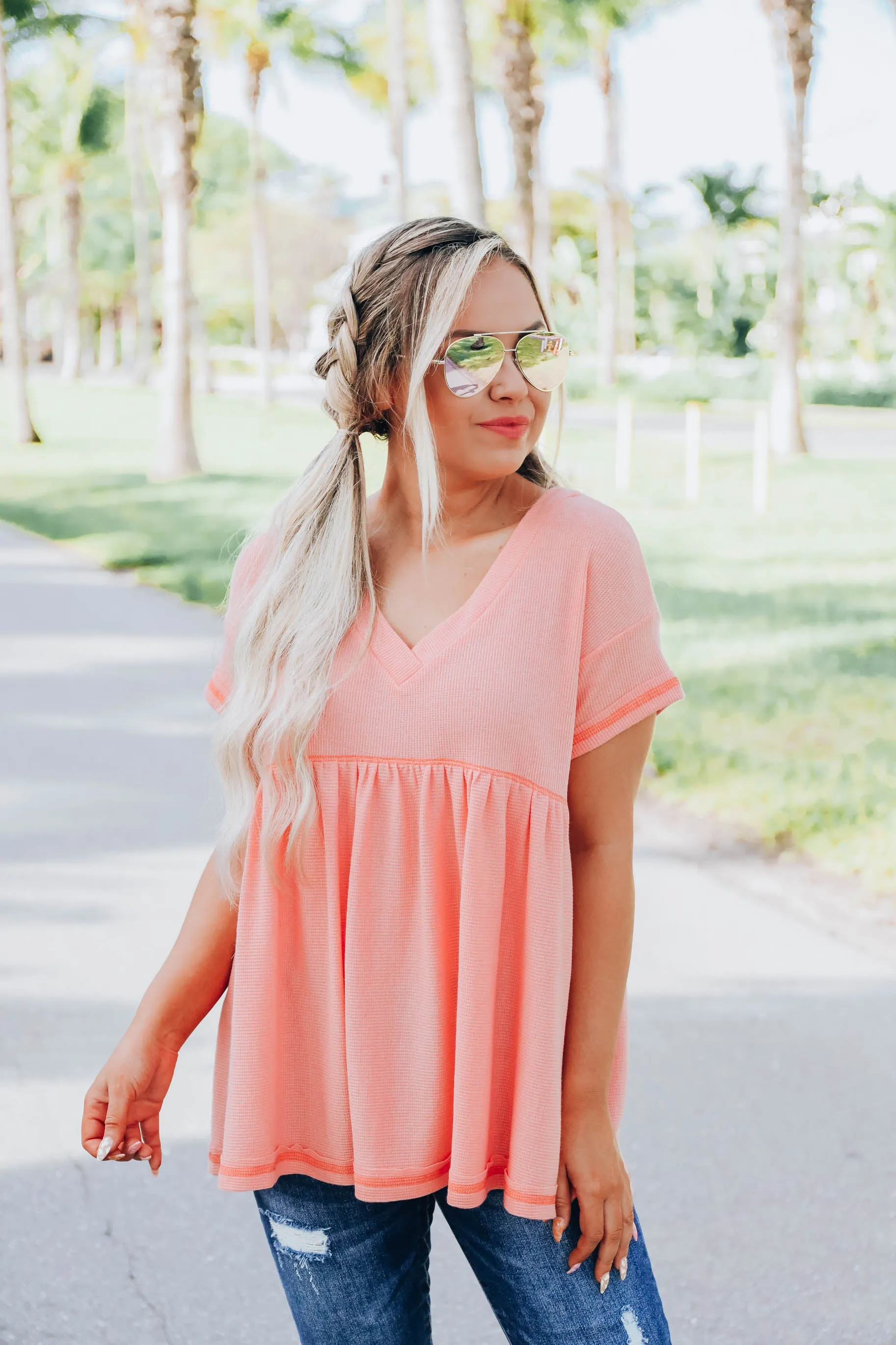 Simplicity Babydoll Top - Coral