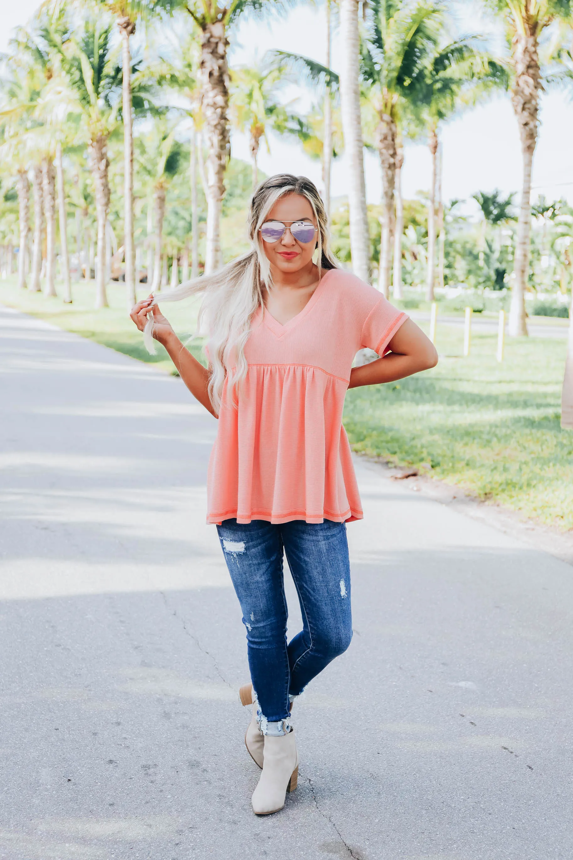 Simplicity Babydoll Top - Coral