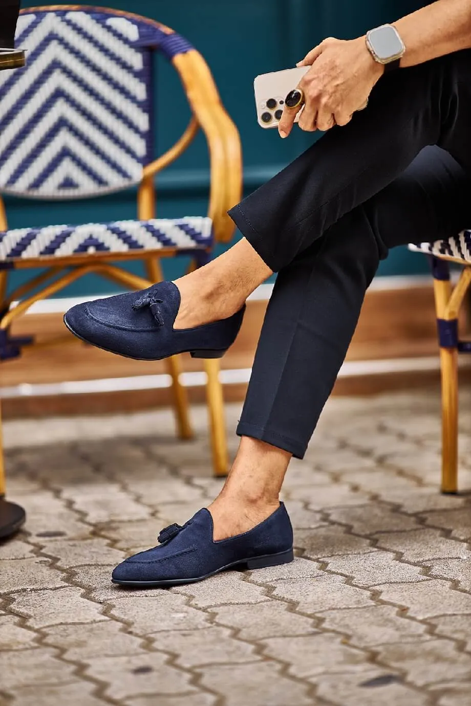 Suede Navy Blue Tassel  Loafers