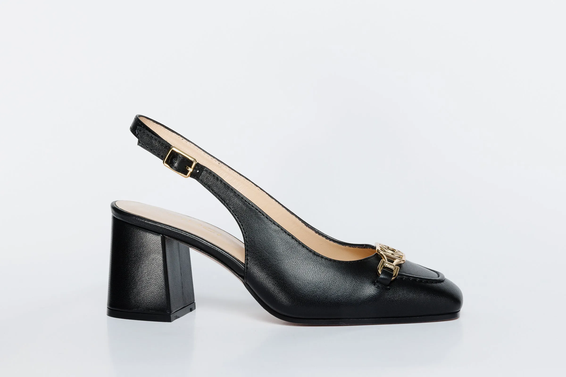 The Potomac Black Slingback Leather Women Sandal