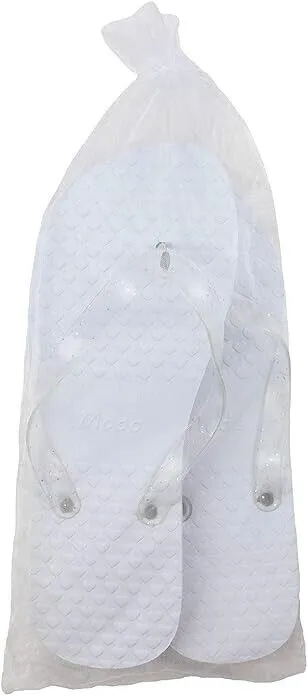 Wedding Party Glitter Flip Flops 10 Pack all Size UK 5-6 White in Organza bags