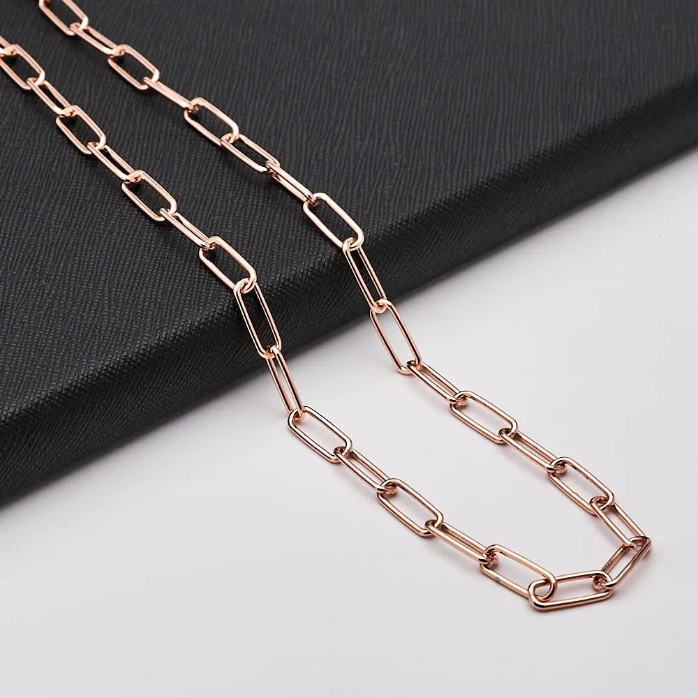 Women's Necklace Silver Elongated Oval Link Paperclip 18K Gold Plated