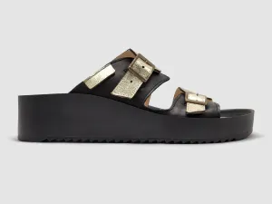 Women's Signature Leather Sandals - Black & Gold