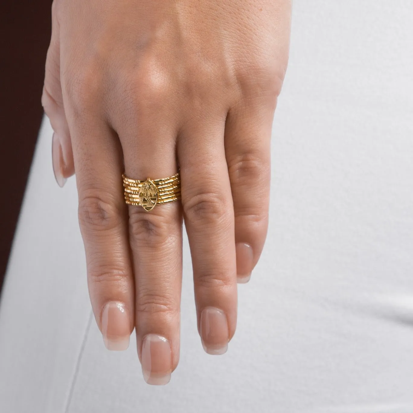 Yellow Gold 7-Day Guam Seal Bamboo Ring